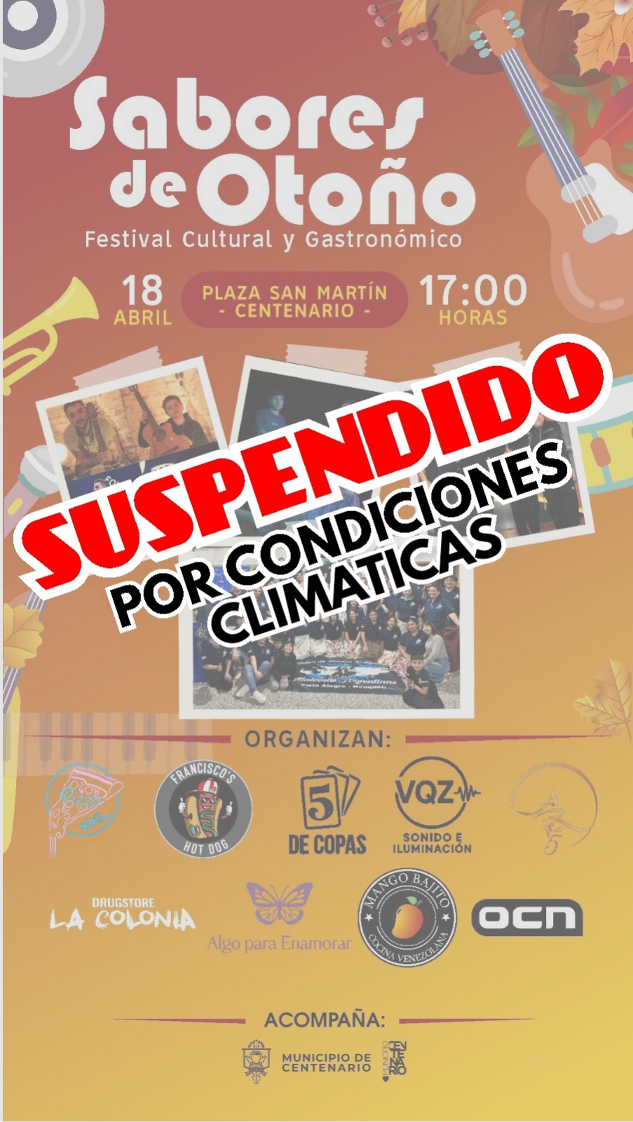 Imagen de POR EL ANUNCIO CLIMÁTICO SE SUSPENDE “SABORES DE OTOÑO” ANUNCIADO PARA MAÑANA 