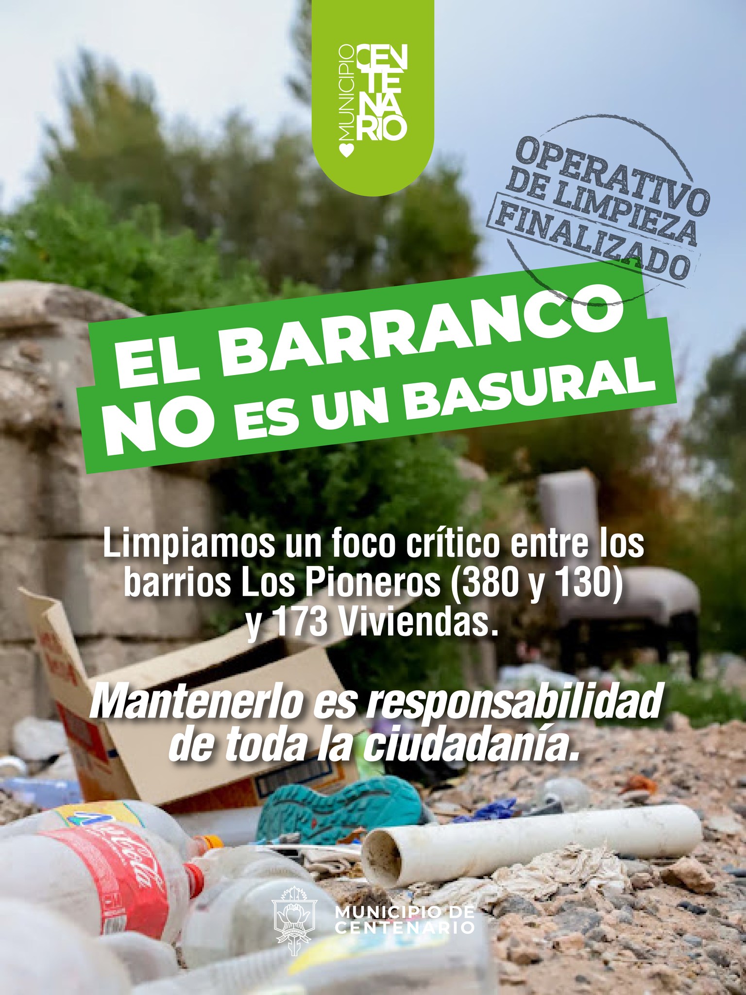Imagen de LIMPIEZA EN EL BARRANCO: EL MUNICIPIO LLAMA A SOSTENER EL CUIDADO ENTRE TODOS