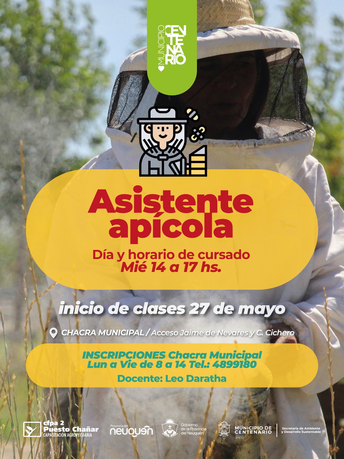Imagen de ABREN LAS INSCRIPCIONES PARA EL CURSO DE ASISTENTE APÍCOLA EN CENTENARIO