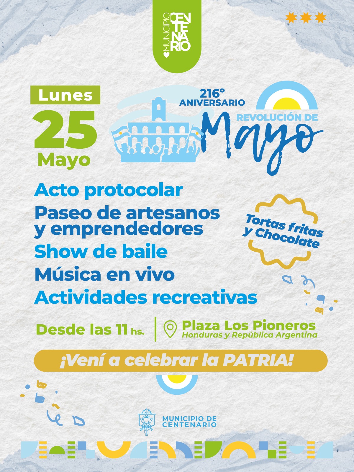 Imagen de MAÑANA COMIENZAN LAS ACTIVIDADES DE LA SEMANA DE MAYO EN CENTENARIO