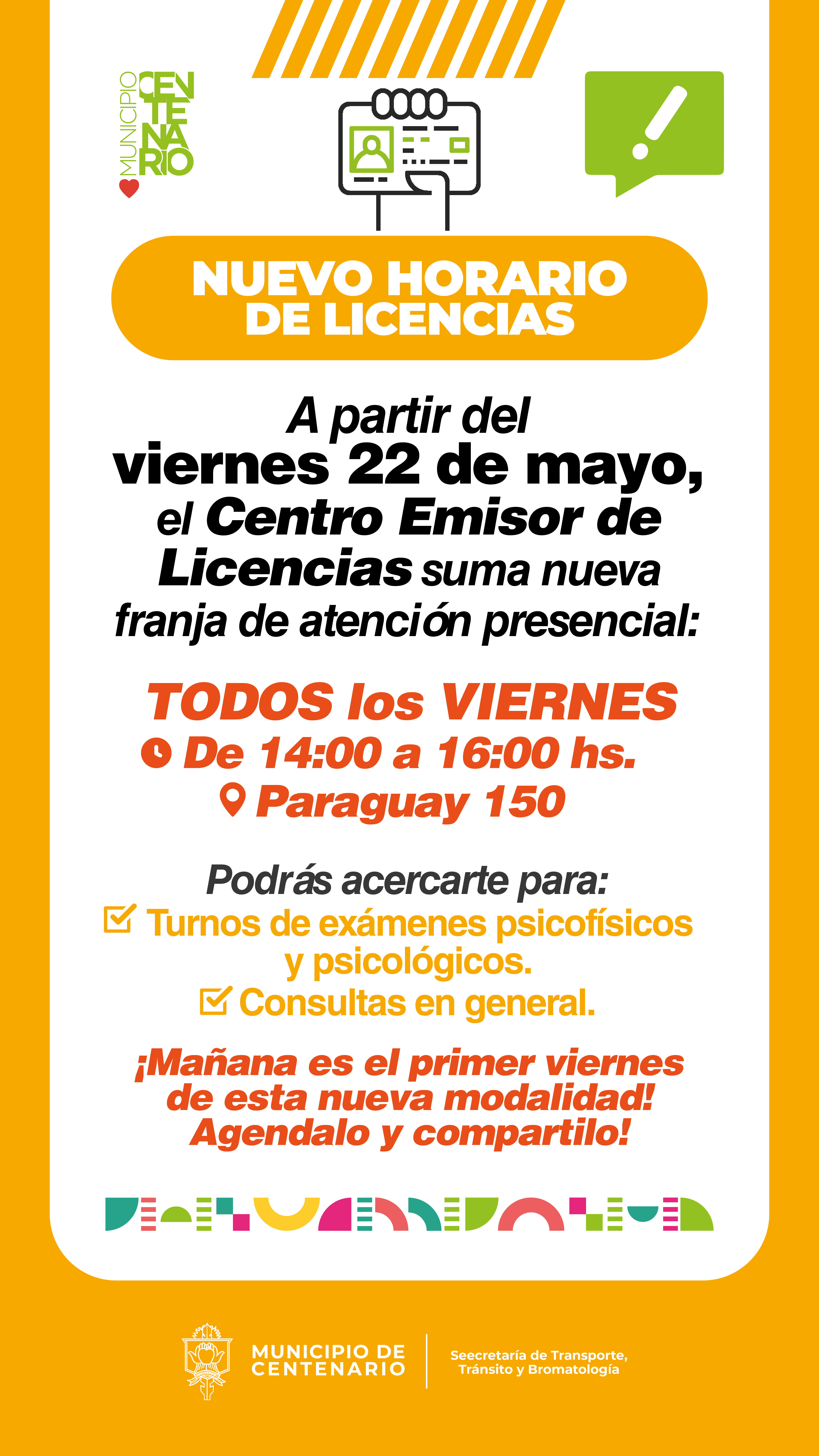 Imagen de EL CENTRO EMISOR DE LICENCIAS SUMA NUEVO HORARIO DE ATENCIÓN PRESENCIAL