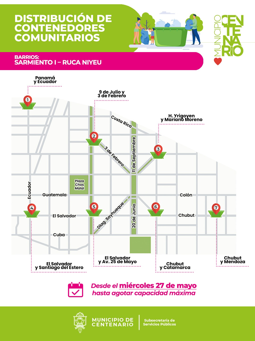 Imagen de HOY EL MUNICIPIO INSTALA LOS CONTENEDORES COMUNITARIOS EN LOS BARRIOS SARMIENTO 1 Y RUCA NIYEU