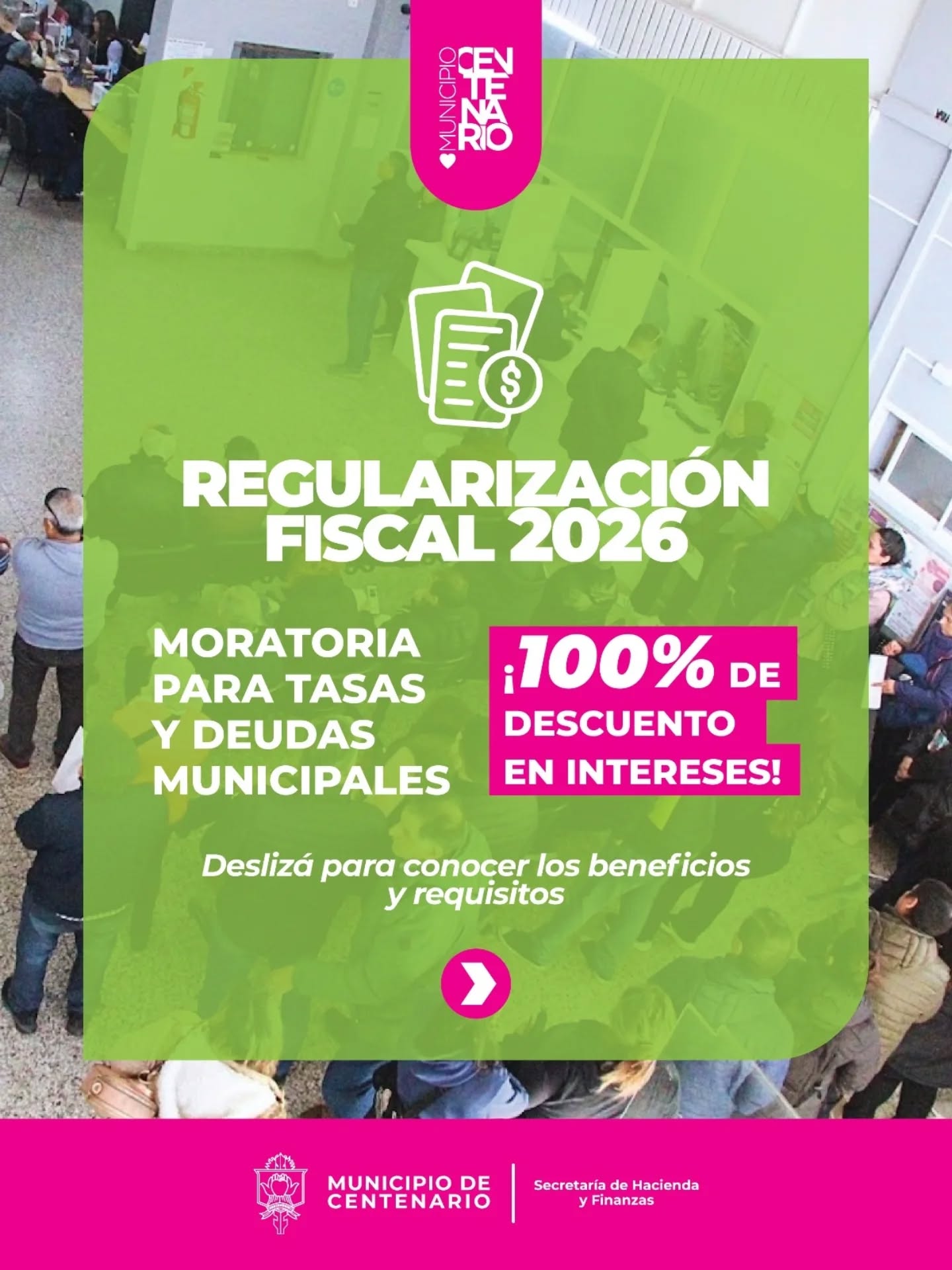 Imagen de CENTENARIO LANZA HOY UNA MORATORIA CON QUITA DEL 100% DE INTERESES PARA REGULARIZAR DEUDAS MUNICIPALES