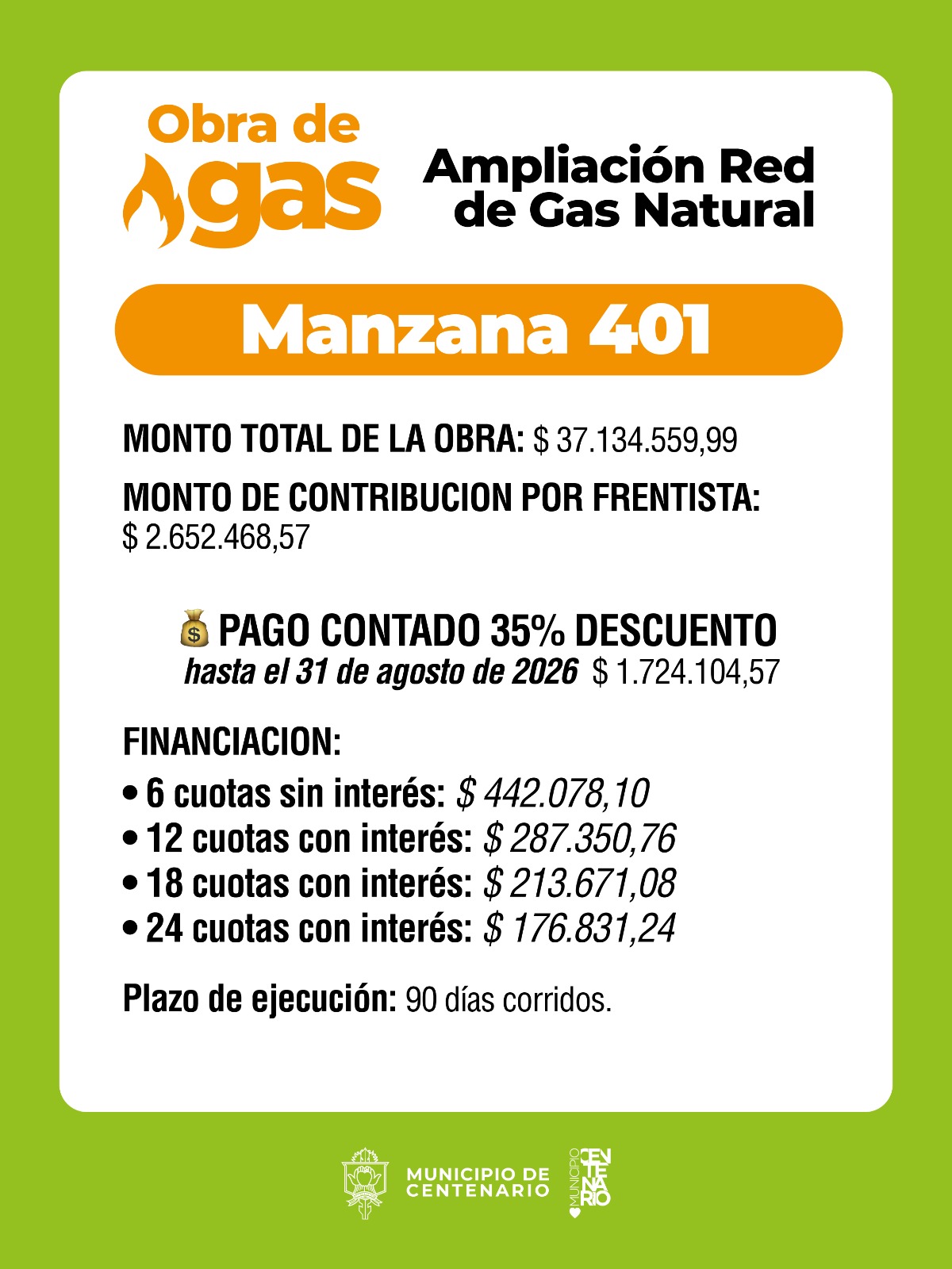 Imagen de EL MUNICIPIO PRESENTÓ EL PLAN DE PAGOS PARA LA AMPLIACIÓN DE LA RED DE GAS EN LA MANZANA 401 DEL BARRIO ELUNEY