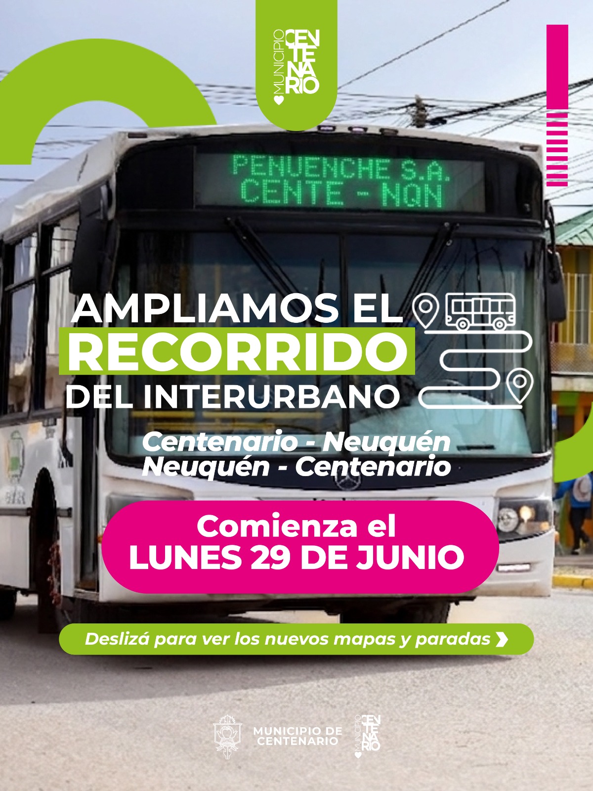 Imagen de DESDE EL 29 DE JUNIO EL TRANSPORTE INTERURBANO AMPLÍA SU RECORRIDO EN CENTENARIO