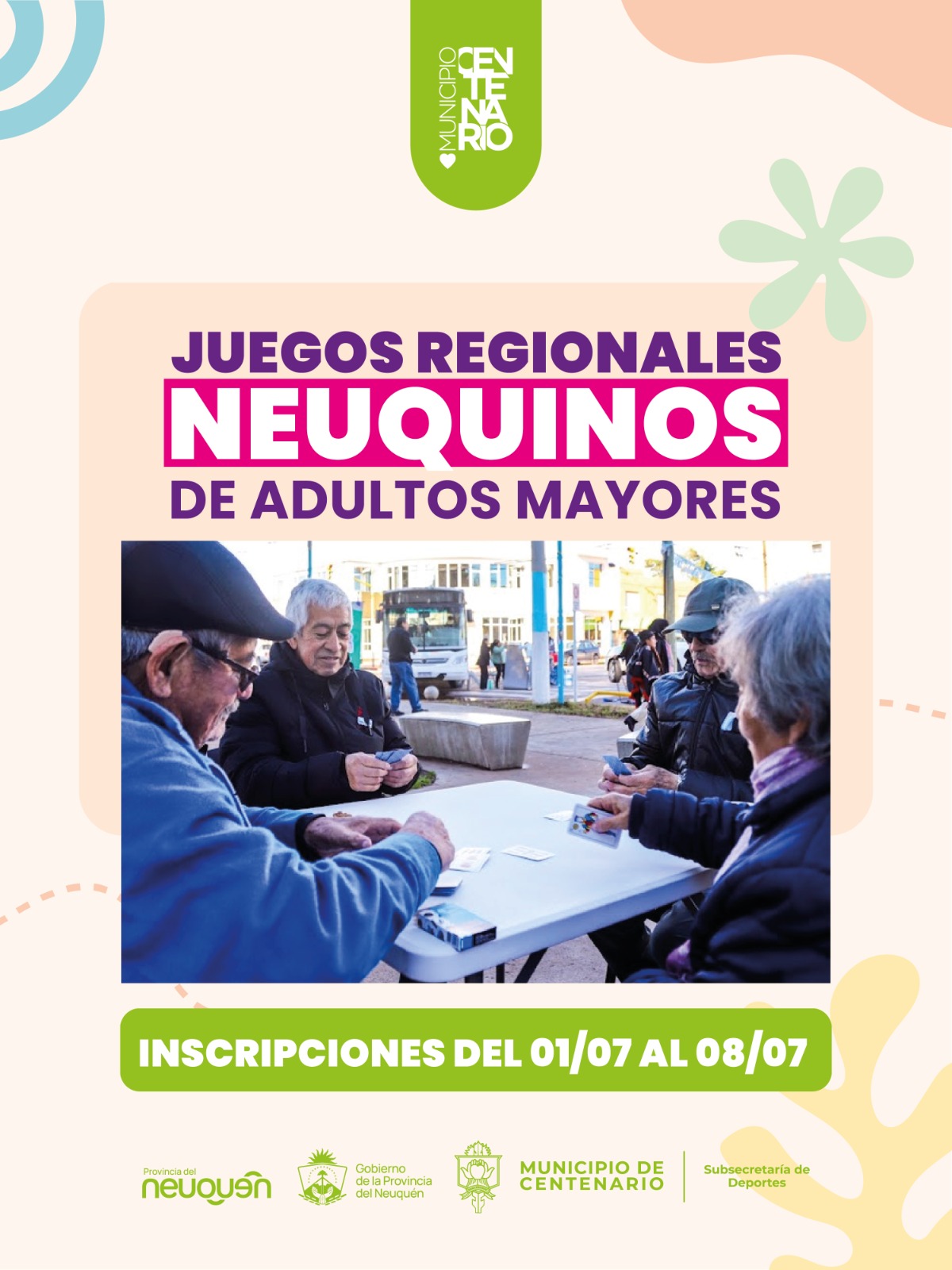 Imagen de CENTENARIO ABRE LAS INSCRIPCIONES PARA LOS JUEGOS REGIONALES NEUQUINOS DE PERSONAS MAYORES