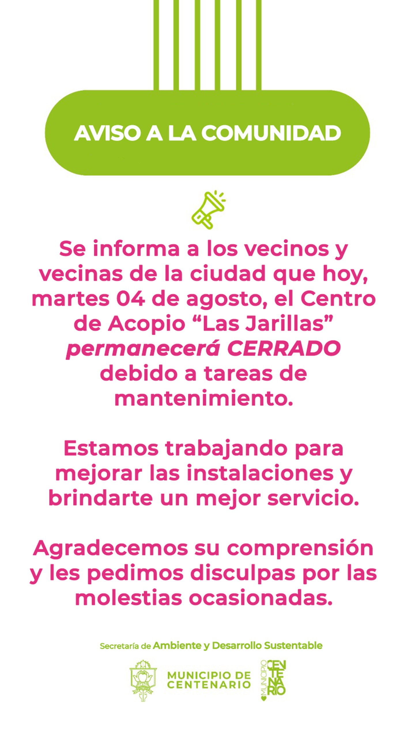 Imagen de EL CENTRO DE ACOPIO "LAS JARILLAS" PERMANECERÁ CERRADO ESTE MARTES POR TAREAS DE MANTENIMIENTO
