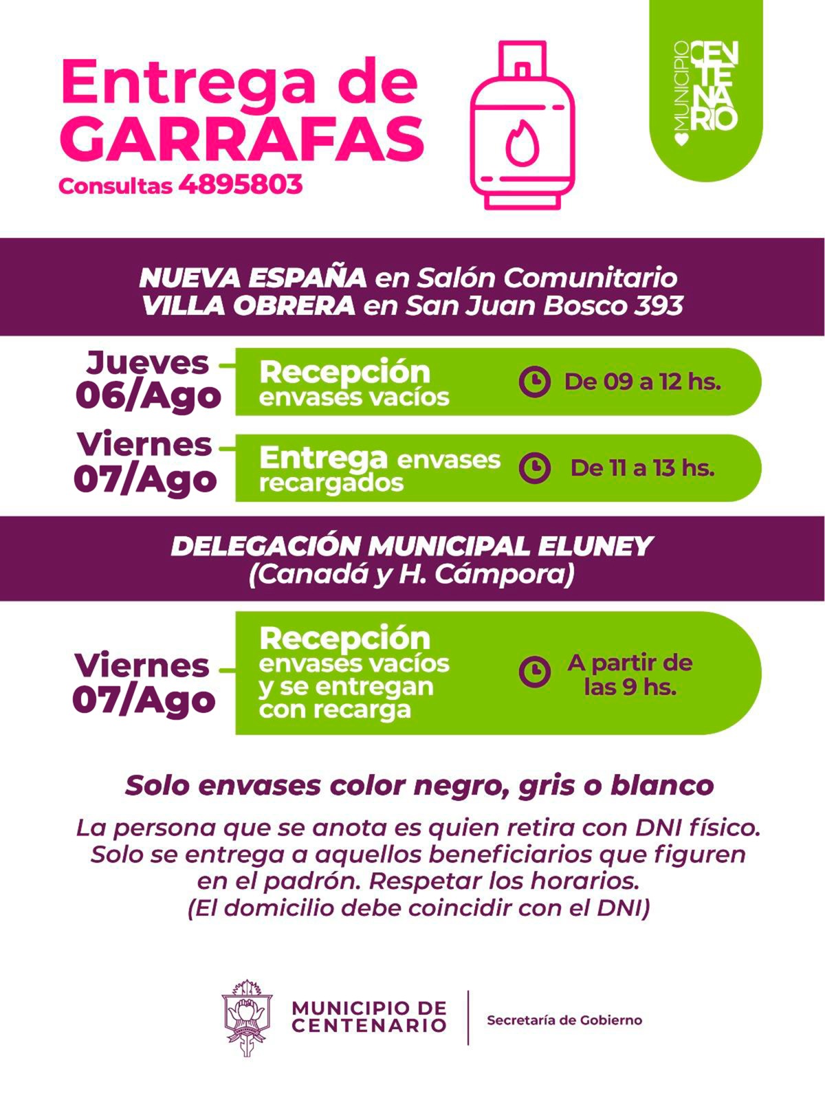 Imagen de ENTREGA DE GARRAFAS SOCIALES: EL MUNICIPIO DETALLÓ LOS DÍAS, HORARIOS Y REQUISITOS PARA NUEVA ESPAÑA, VILLA OBRERA Y ZONA SUR