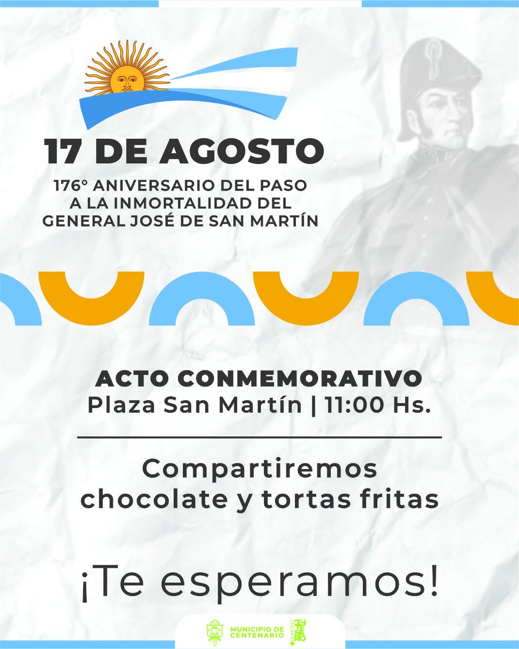 Imagen de LA MUNICIPALIDAD INVITA AL ACTO POR EL 176° ANIVERSARIO DEL FALLECIMIENTO DEL GENERAL JOSÉ DE SAN MARTÍN