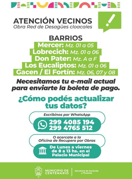 Imagen de CONVOCATORIA A VECINOS POR LA OBRA DE RED DE DESAGÜES CLOACALES: ACTUALIZACIÓN DE DATOS Y ENVÍO DE BOLETAS