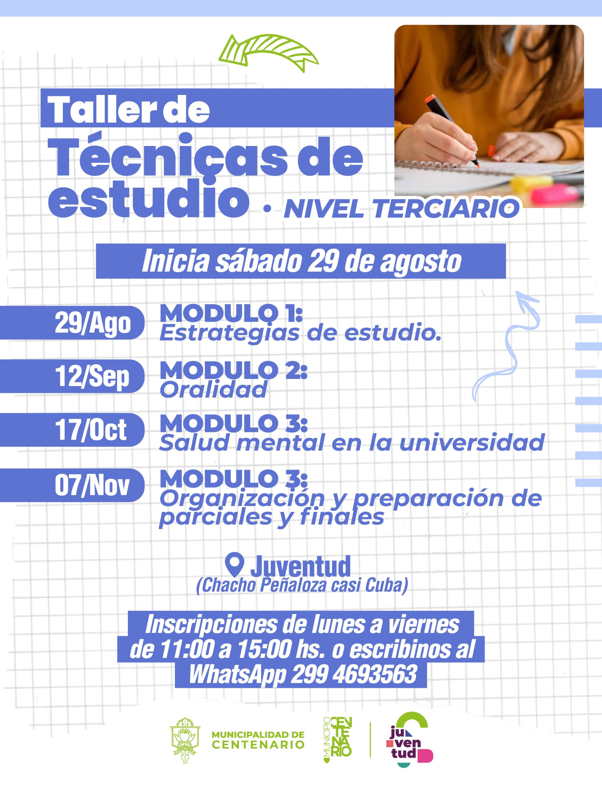 Imagen de CENTENARIO OFRECE UN TALLER GRATUITO DE TÉCNICAS DE ESTUDIO PARA ESTUDIANTES DE NIVEL TERCIARIO