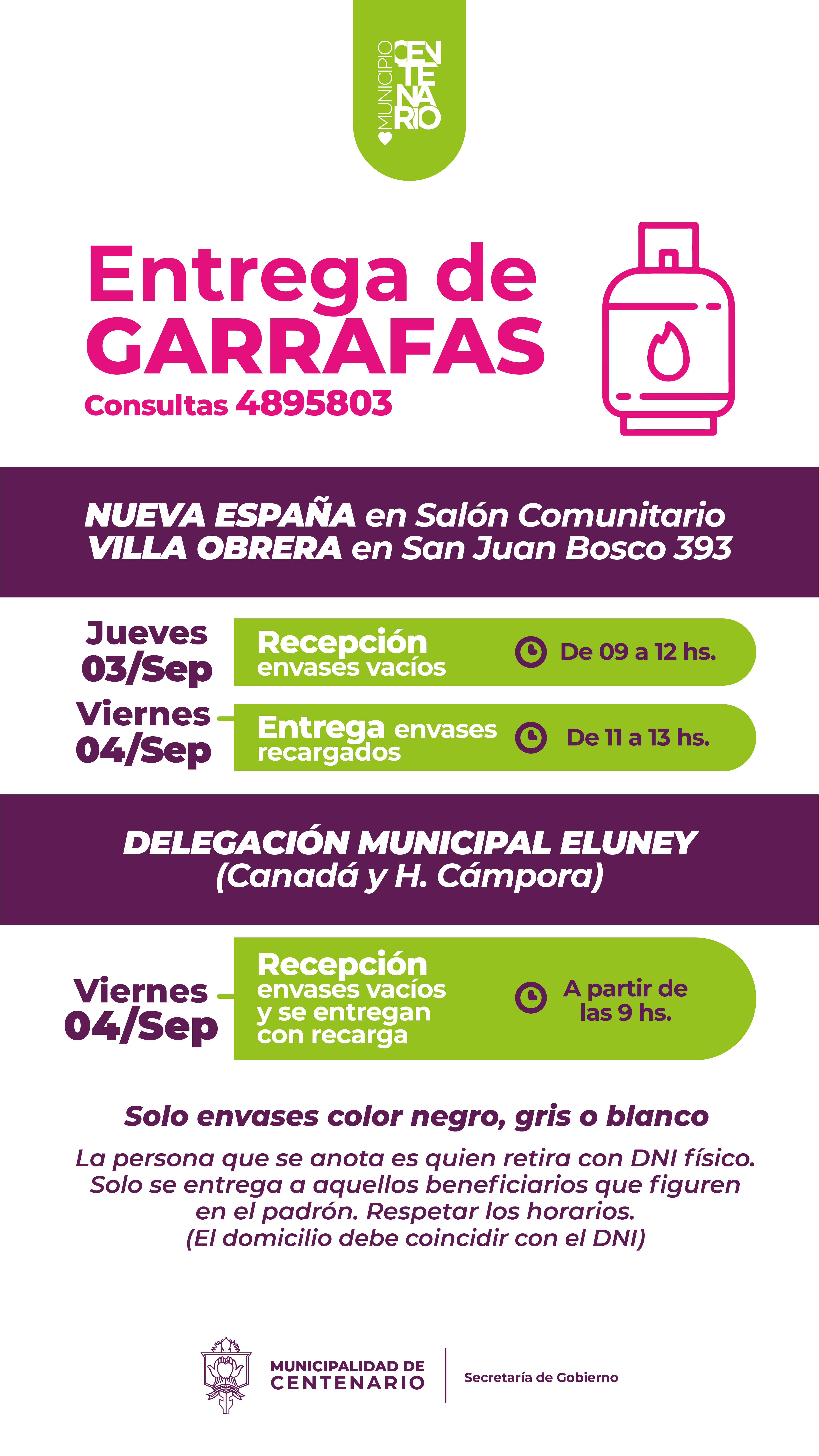 Imagen de ENTREGA DE GARRAFAS SOCIALES: EL MUNICIPIO DETALLÓ LOS DÍAS, HORARIOS Y REQUISITOS PARA NUEVA ESPAÑA, VILLA OBRERA Y ZONA SUR