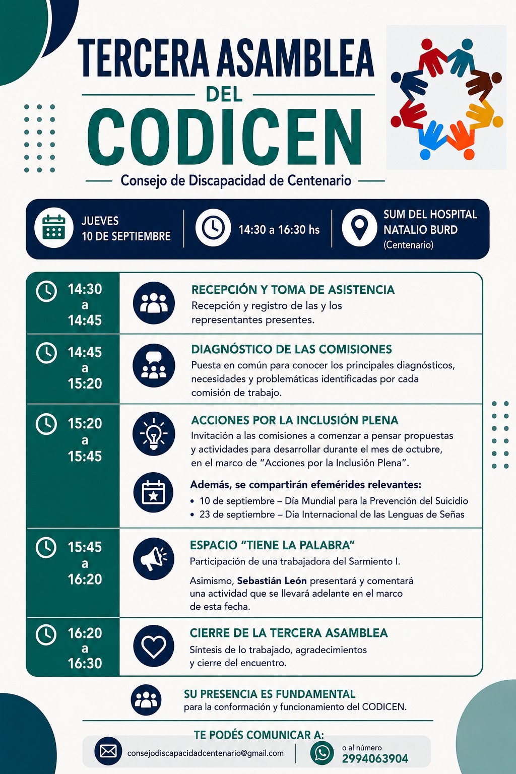 Imagen de MAÑANA SE REUNIRÁ LA TERCERA ASAMBLEA DEL CONSEJO DE DISCAPACIDAD DE CENTENARIO