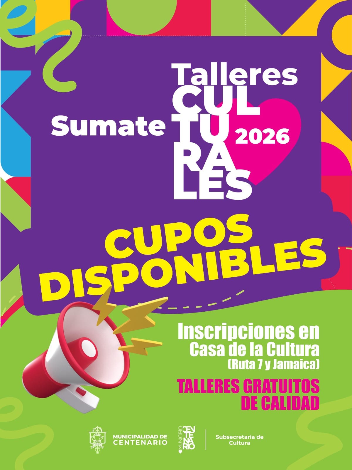 Imagen de HAY CUPOS DISPONIBLES PARA LOS TALLERES CULTURALES MUNICIPALES