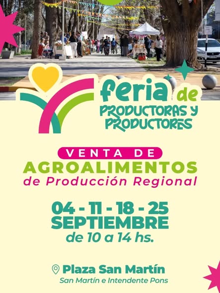 Imagen de MAÑANA SE REALIZARÁ LA SEGUNDA FECHA DE LA FERIA DE PRODUCTORAS Y PRODUCTORES A LA PLAZA SAN MARTÍN