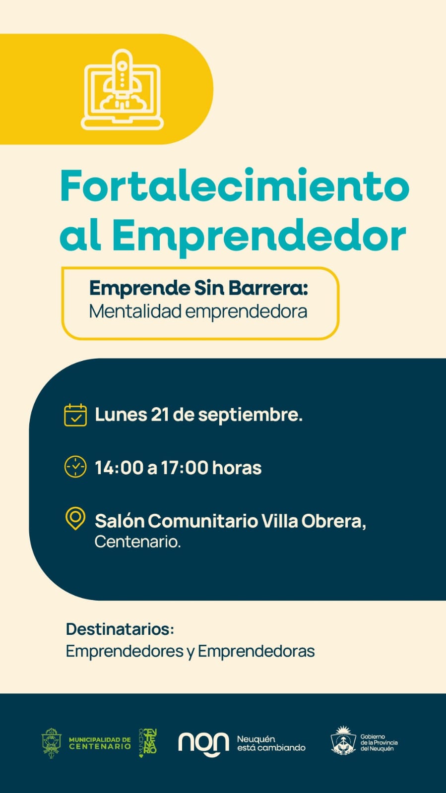 Imagen de CENTENARIO INVITA A PARTICIPAR DE LA CAPACITACIÓN “EMPRENDE SIN BARRERAS”