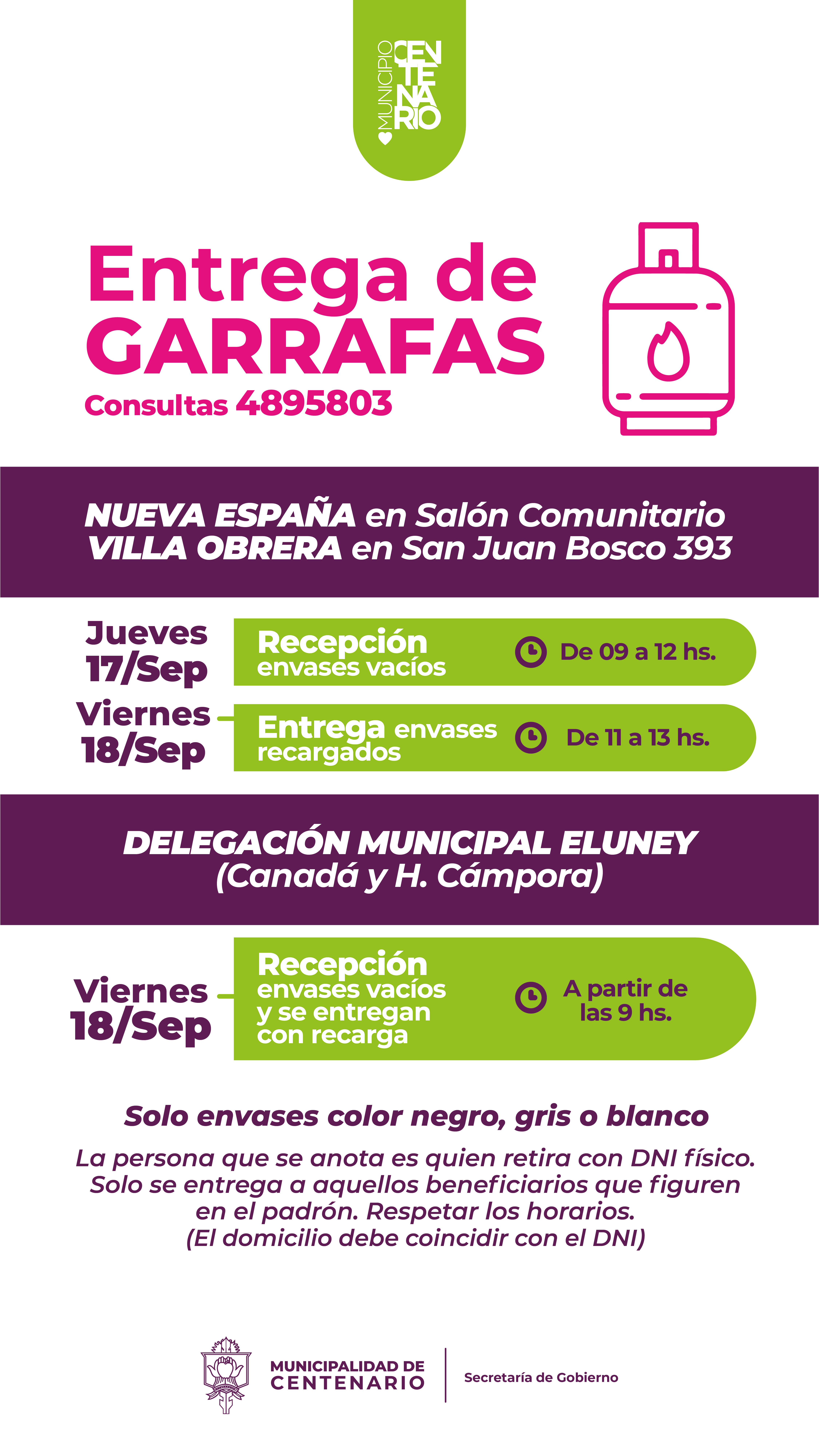 Imagen de ENTREGA DE GARRAFAS SOCIALES: EL MUNICIPIO DETALLÓ LOS DÍAS, HORARIOS Y REQUISITOS PARA NUEVA ESPAÑA, VILLA OBRERA Y ZONA SUR